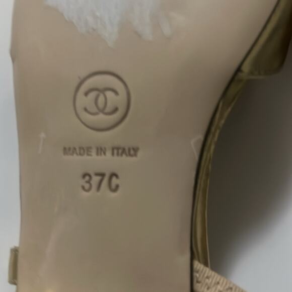 CHANEL LAMINATED LAMBSKIN GROSGRAIN‎ CAP TOE CC SLINGBACK FLATS SZ 37 - Picture 5 of 10